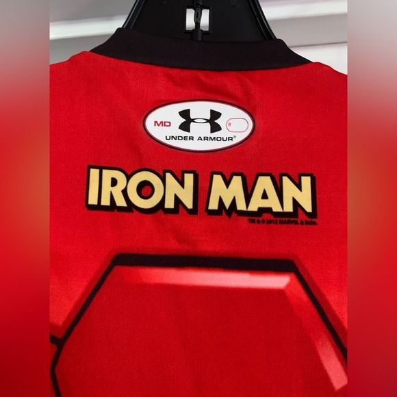 Under Armor Kids Iron Man Shirt Red Compression Heat Gear Allover Print Size M - Picture 5 of 6